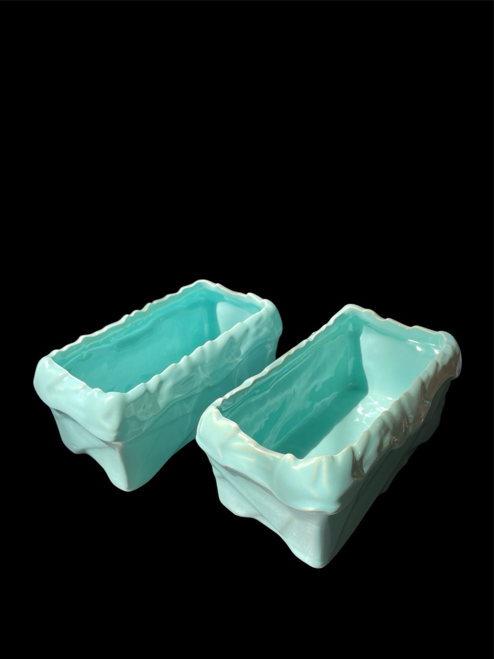Vintage McCoy Rectangular Planters Windowsill Box Vase Blue Turquoise Set of 2